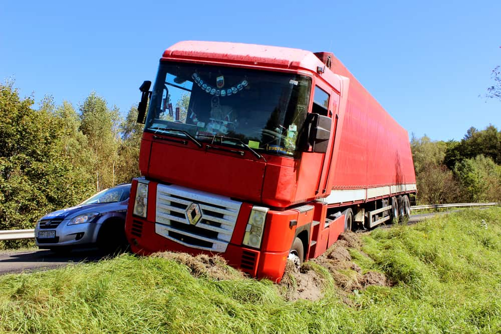 Illustration of a car and truck collision, detailing steps to take after a truck accident