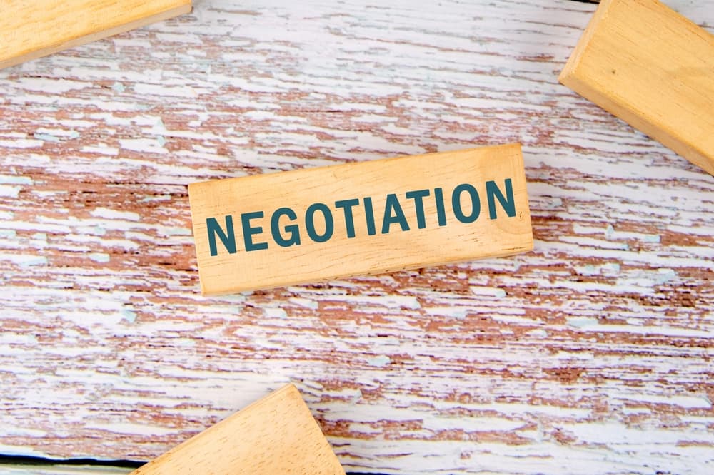  Negotiation word on wooden blocks on old boards